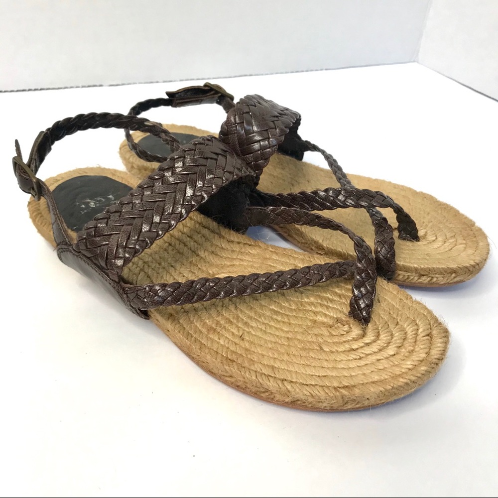 Gaimo Brown Braided Leather Espadrille Sandals 36